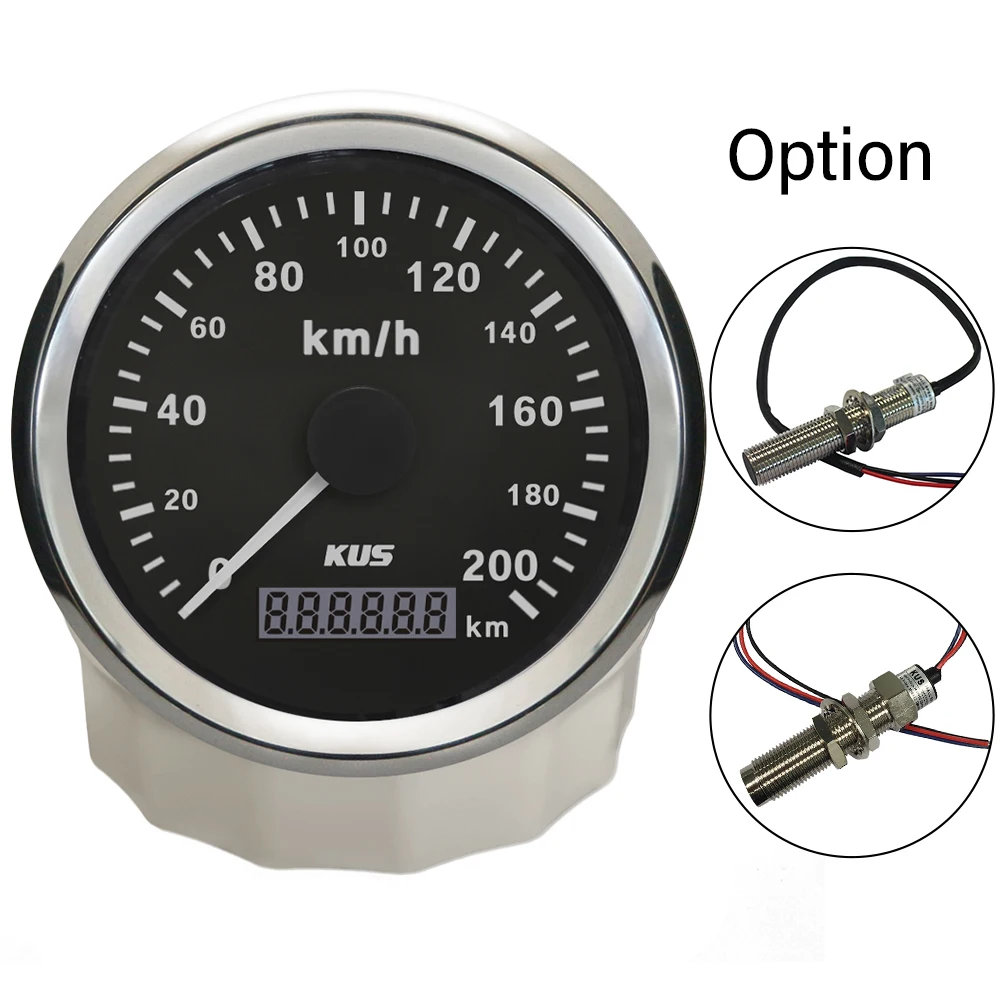 

KUS 85mm Universal Pulse Speedometer Milometer Waterproof Gauge 316 Stainless steel Red and Yellow Backlight Available