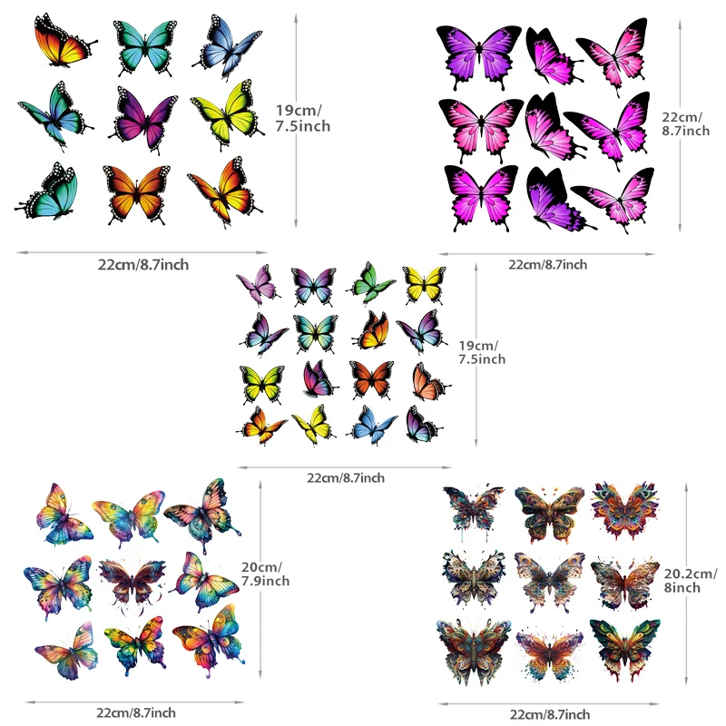 5 szt. Motylkowe naprasowanki termiczne naklejki transferowe do dekoracji koszulka DIY i ubrań zmywalne łaty termiczne