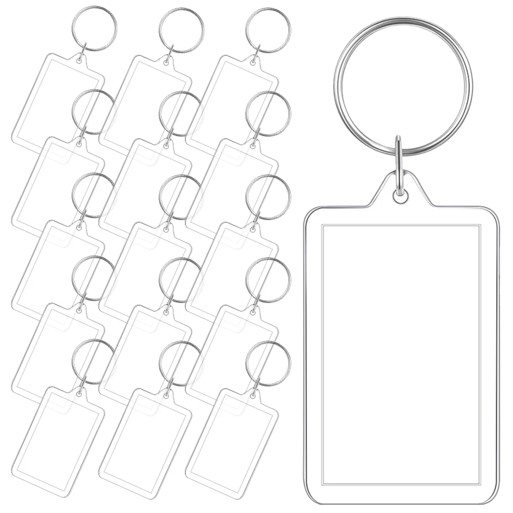 16 Pcs Photo Frame Keychain Holder Blank with Keyring Acrylic DIY Picture Unique Lightweight