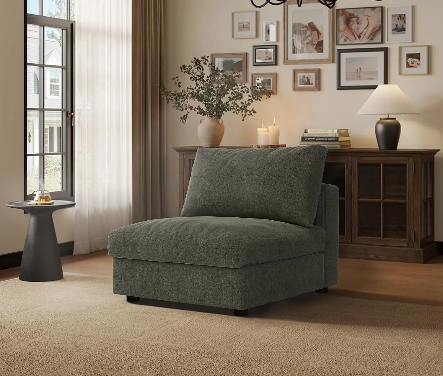 Cloud Modular Sectional Sofa with Storage Ottoman, Oversized Living Room Single Seat, Chenille, Green, Customized