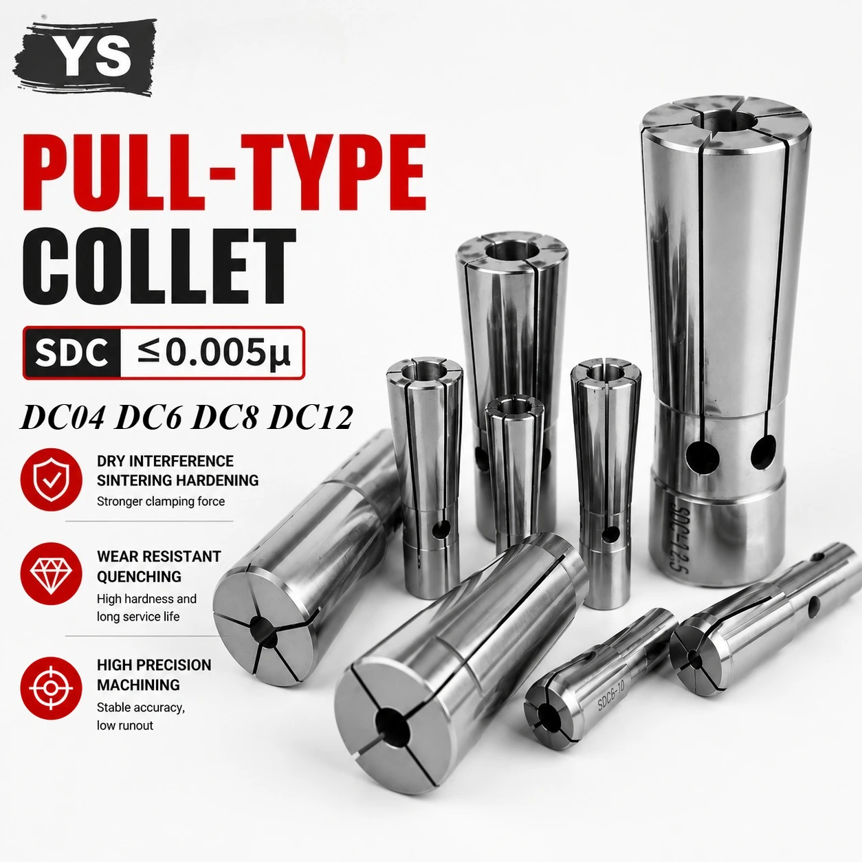 High-Precision Pull-Back Collets DC Pull-Back Spring Collets DC04, DC6, DC8, DC12 Pull-Back Tool Holder Collets 0.005mm