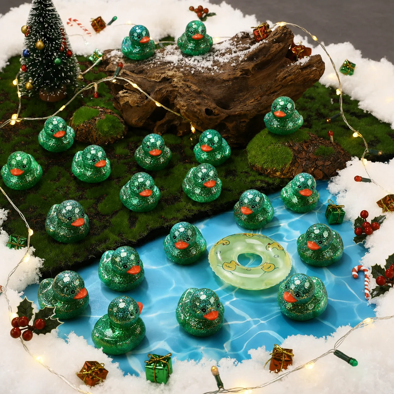 10-100 Mini Glitter Green Rubber Ducks Bath Toys,Floating Squeaky Duck Bulk Baby Preschool Bath Toy for Baby Shower