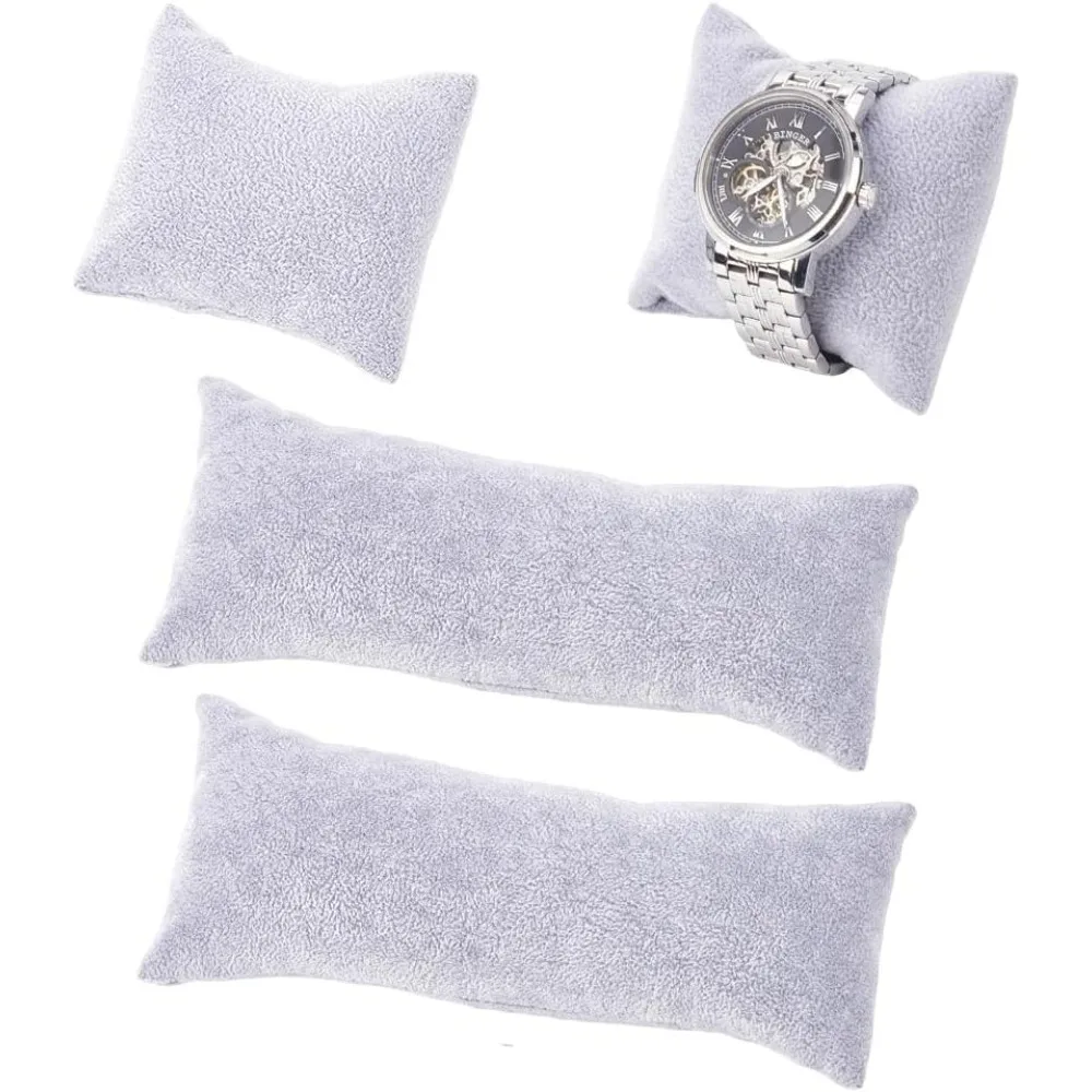 4 Pcs 2 Sizes Long Watch Display Pillow, Light Grey Velvet Bracelet Pillow Jewelry Display Small Pillow Bracelet Bangle