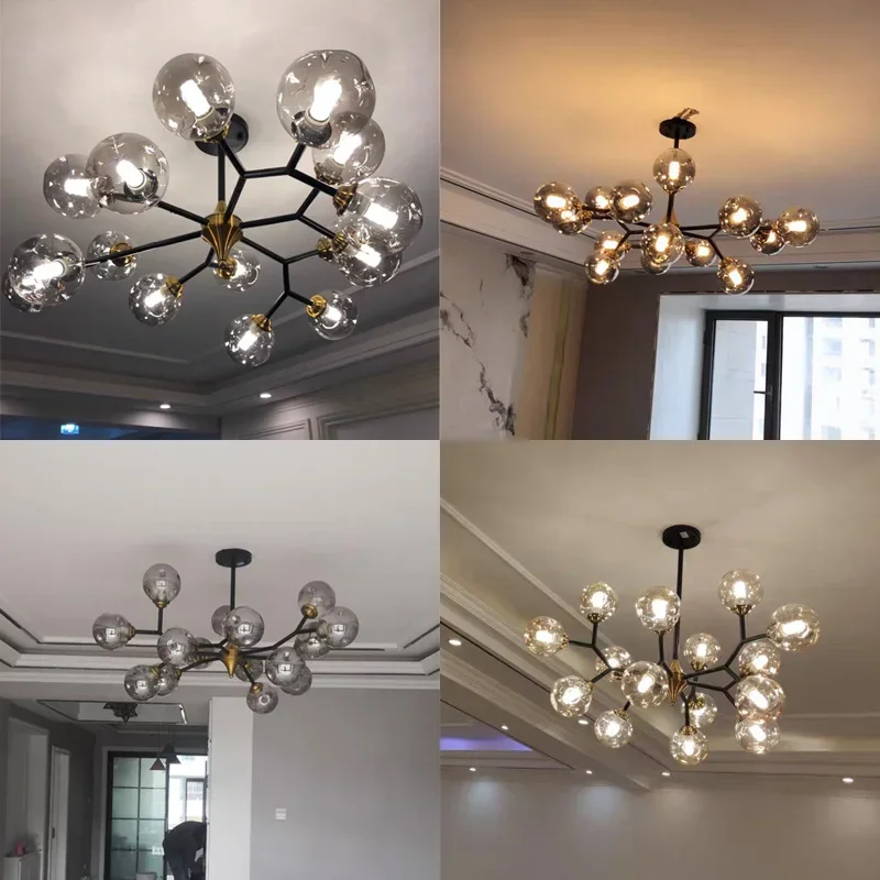 Nordic Glass Ball LED Chandeliers for Dining Room Kitchen Restaurant Hanging Pendant Lighting Home Indoor Decor Ceiling Lamps