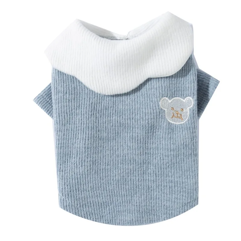 

Autumn Winter Cat Clothes Soft Rib Knit Two Tone Button Shirt Ruffle Collar Two Legs Tee for Sphynx Devon Rex Hairless Cats Warm