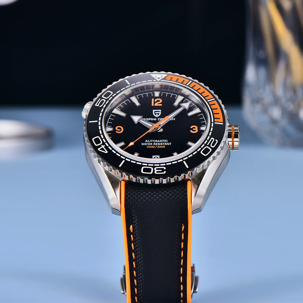PAGANI DESIGN Diving Watch 100M Waterproof Automatic Mechanical Sport Watch with Rubber Strap Luminous Dial for Outdoor Watch