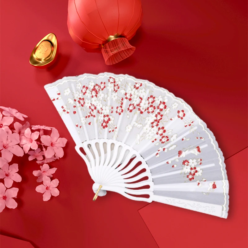 Vintage Plum Blossom Folding Fans Performance Props Hand Fans Chinese Style Dance Party Hand Held Fans Art Craft Decoration