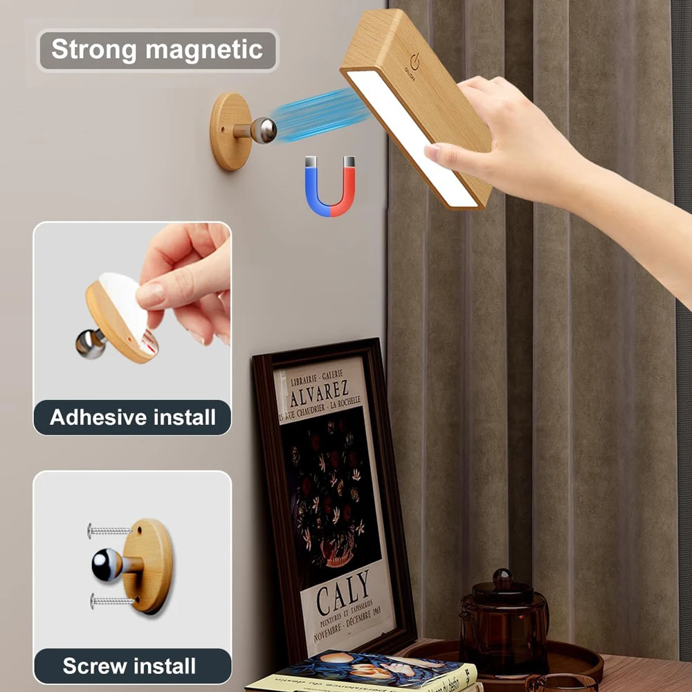 Nordic Wall Sconces Battery Operated Rechargeable Wall Lamps 360 Rotation Dimmable Touchable Wall Reading Lights for Bedside