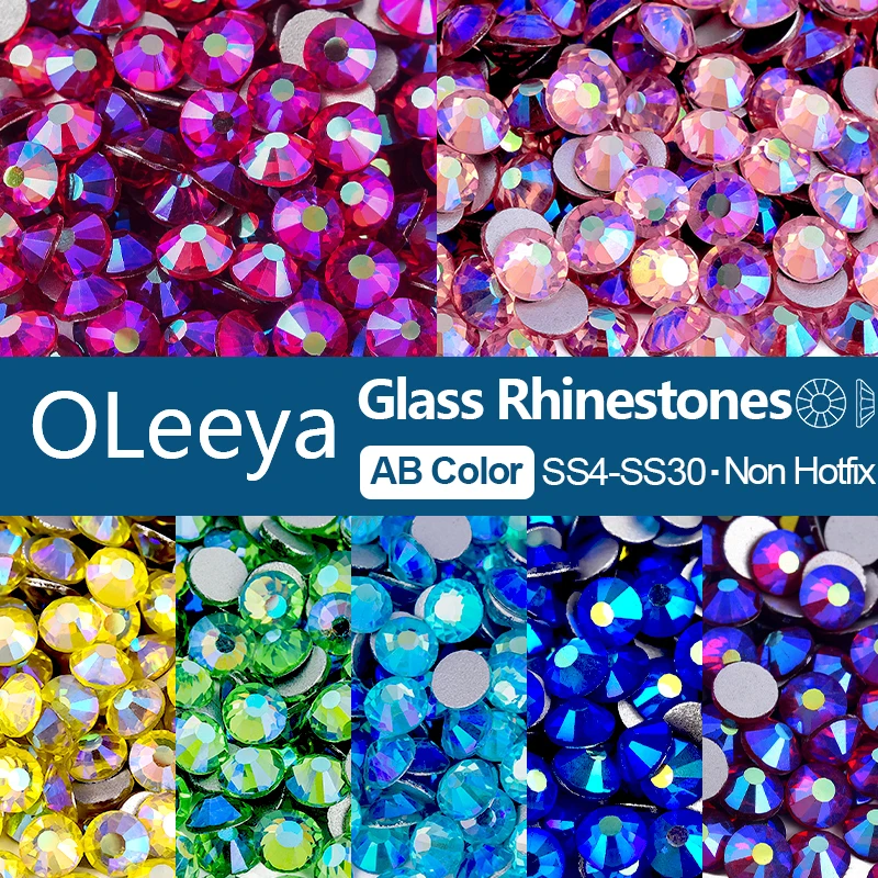 OLeeya Bedazzling AB Farben Glasrhinestones Kristallglitter Strass Flache Rückseite zum Aufkleben Nicht-Hotfix-Steine стразы Für Nagelkunst DIY