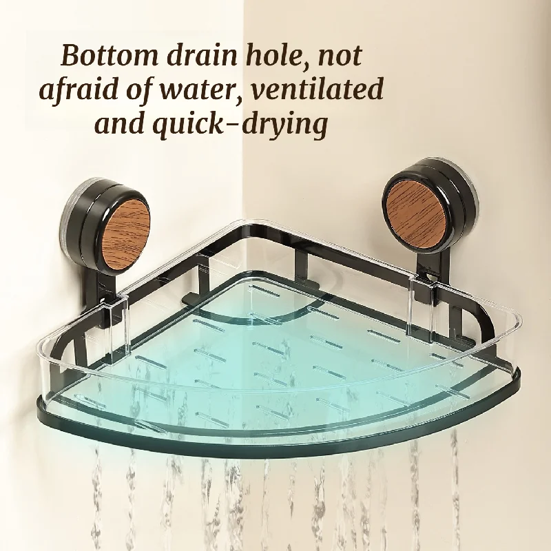 Retro Wooden Environmental Protection, Suction Cup Toilet Storage Rack, Bathroom Non Large Hole Storage Rack, Wall Mounted Corne