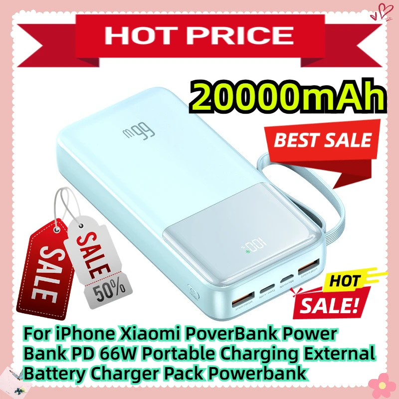 

Внешний аккумулятор для iPhone, Xiaomi, 20 Вт, 20000 мАч