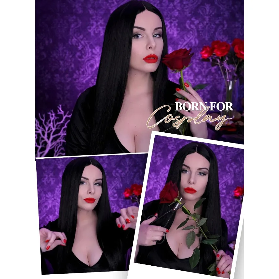 باروكة شعر مستعار سوداء طويلة مستقيمة صبغ شعر أسود للنساء الجزء الأوسط شعر طبيعي صناعي مقاوم للحرارة للحفلات أو القاعة