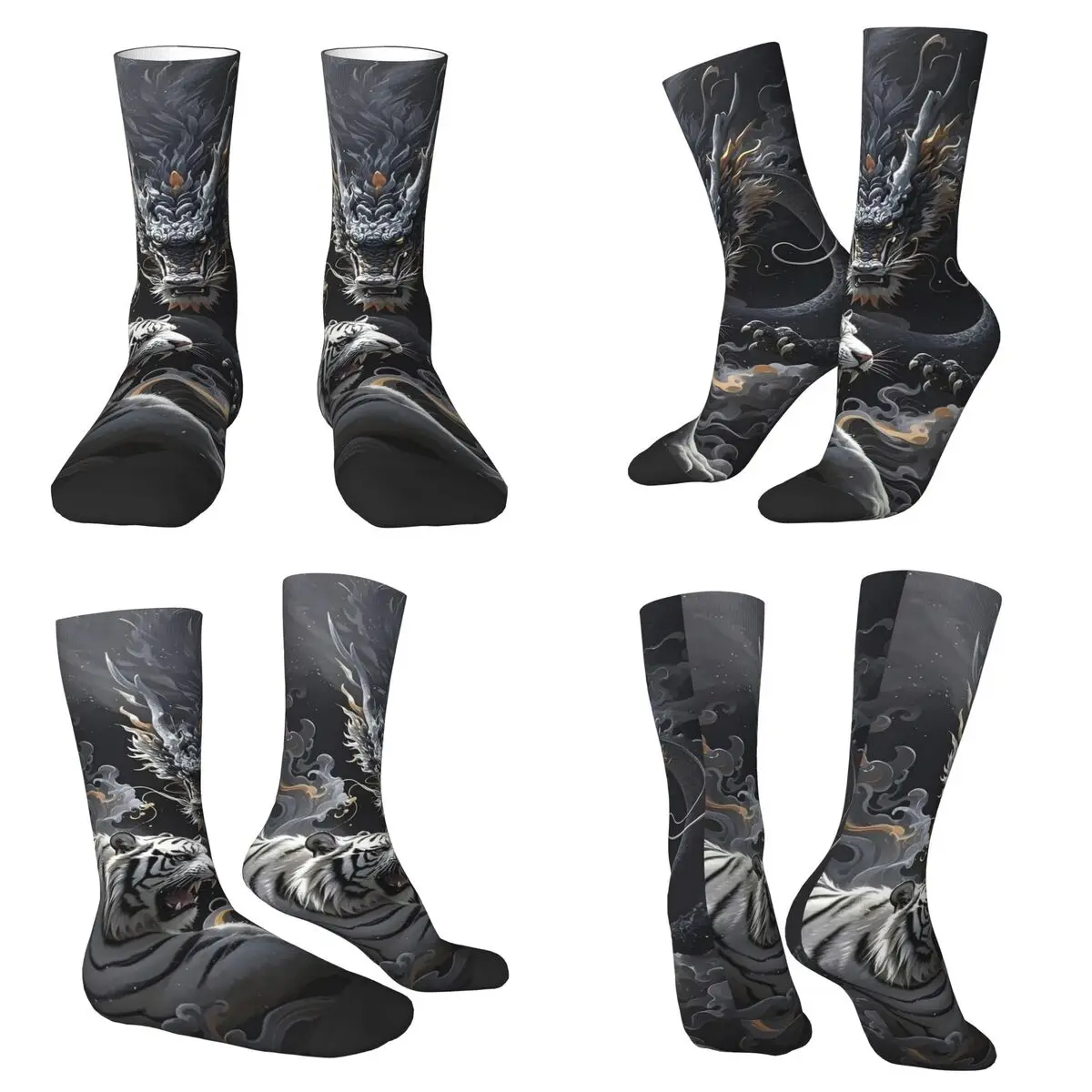 

Dragon And Tiger Fighting Socks Harajuku High Quality Stockings All Season Long Socks Accessories for Man's Woman's Christmas