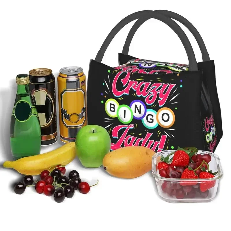 Custom Lucky Game Crazy Bingo Lady Gambling Player Lunch Bags Women Cooler Warm Insulated Lunch Box for Office Travel