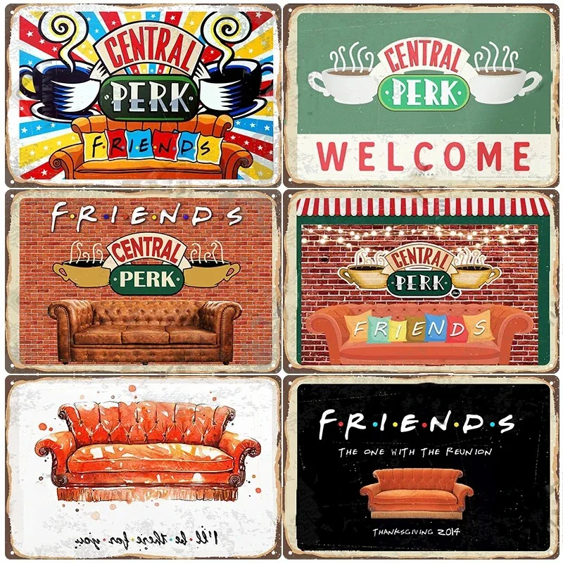 Vintage Central Perk Friends Coffee Tin Sign Metal Posters Sign Living Room Decorative Plaque Retro Plate Cafe Kitchen