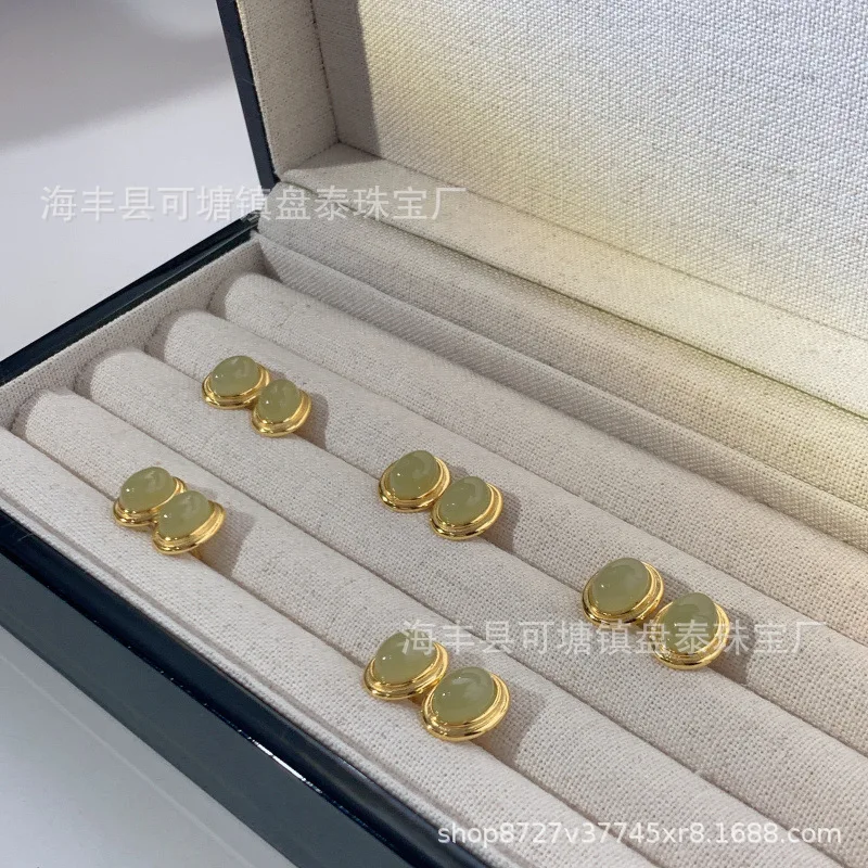 Live Stream Supply Natural Huangkou Hetian Jade Simple Stud Earrings 925 Silver