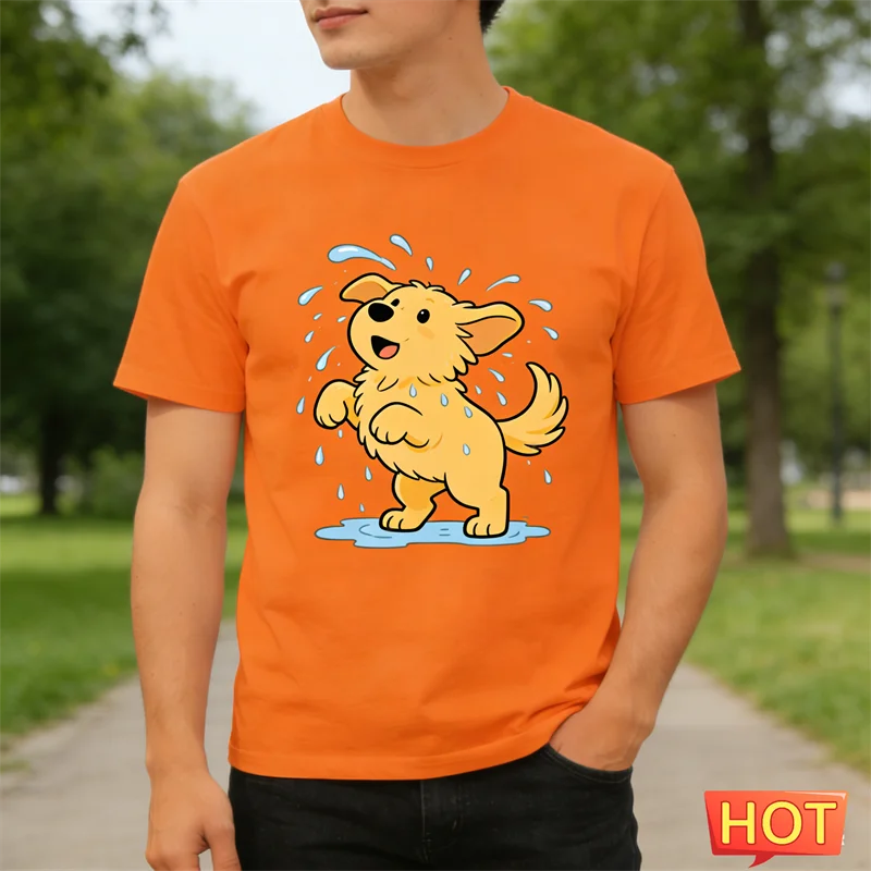 مضحك الذهبي المسترد الجرافيك تي شيرت للرجال الصيف موضة لطيف الكلب ثلاثية الأبعاد مطبوعة تي شيرت فضفاض الشارع الشهير طاقم الرقبة تيز القمم