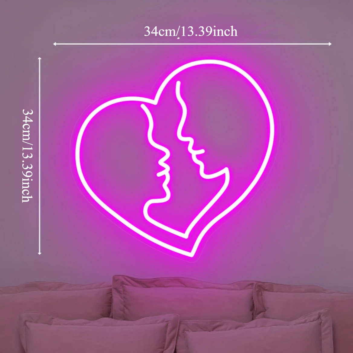 Dekorasi Dinding Neon Hati Lampu Malam LED Kiss Dapat Diredupkan untuk Dekorasi Ruang Tamu Pesta Kamar Tidur Hadiah Valentine Bertenaga USB untuk Pasangan