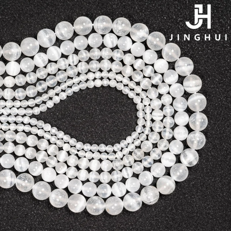 

Natural White Cat Eye Smooth Round Stone Beads For Necklace Bracelat Jewelry Making 4/6/8mm DIY Loose Beads