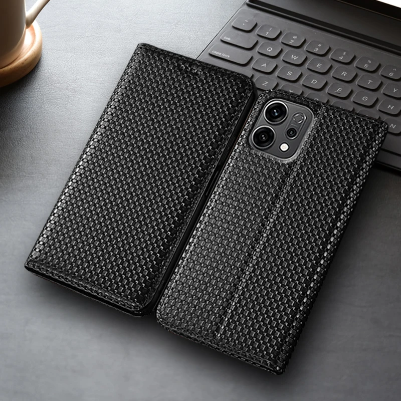 

Grass Mat Genuine Leather Flip Case For OPPO Reno 8 8Z 8T 9 10 11 11F 12 12F 13 14 Pro Plus 4G 5G China Global Cover Card Cases