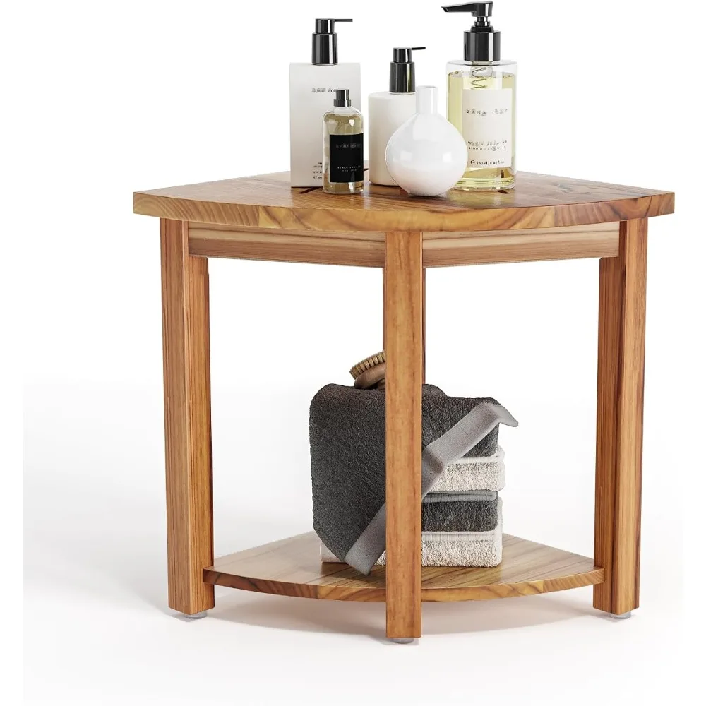 

17-дюймовая тиковая скамья для душа для бритья ног, угловая тиковая скамья для душа, водонепроницаемая скамья для душа с полкой для хранения