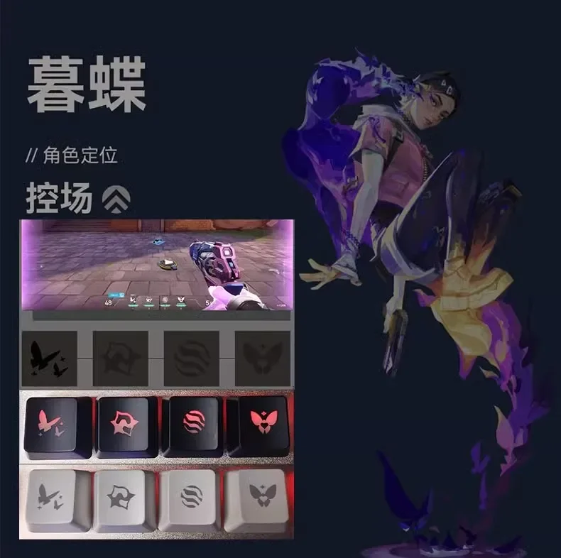 

Valorant Clove/Jett/ISO/NEON/YORU Keycaps Set 4 keys PBT Esports Anime Key Cap Gaming Keycap for Mechanical Keyboard Accessories