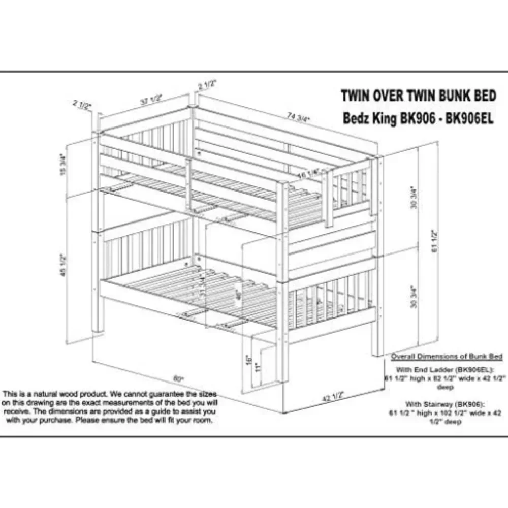 Bunk Bed, Twin Over Twin with 3 Drawers in The Steps and 2 Under Bed Drawers, White,Solid Wood Bunk Beds