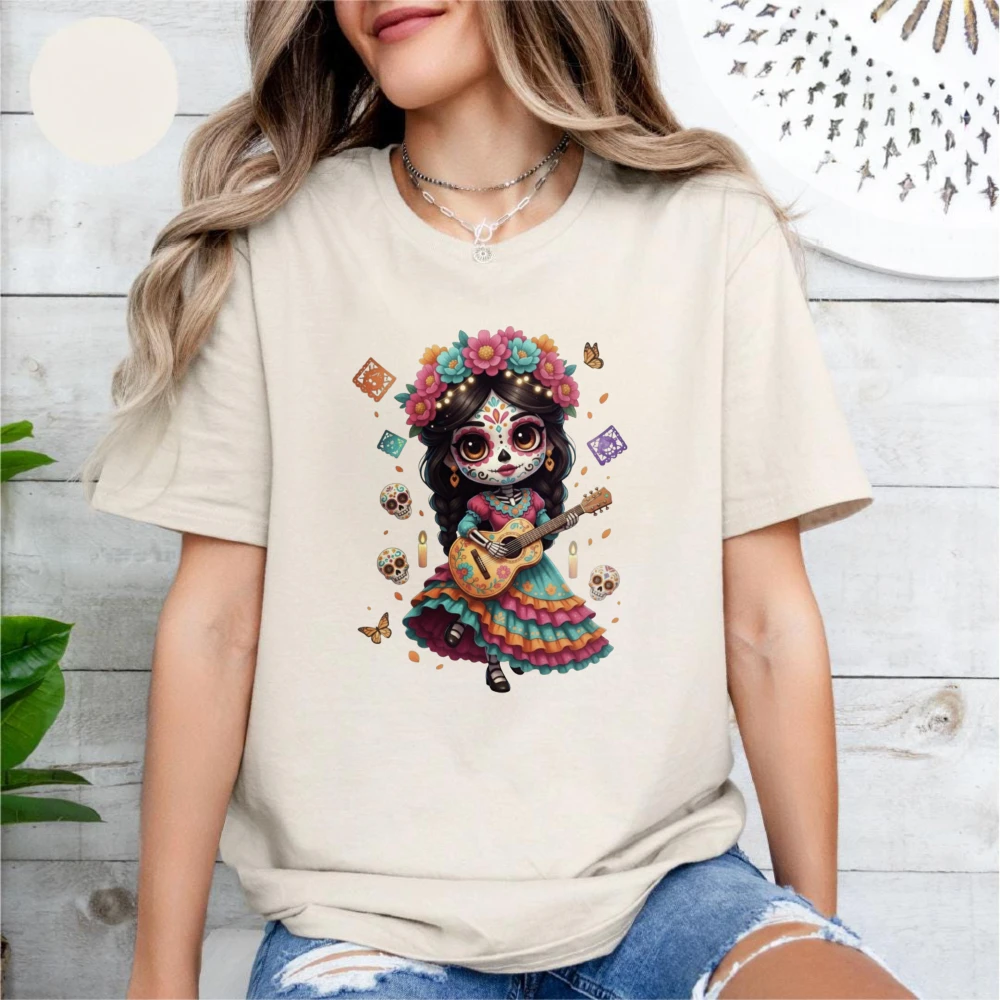 Sugar Skull Dia de los Muertos Tshirt Day of the Dead Shirt Mexican Skeleton Latina Mom Humor Cotton Tee Mexican Halloween Tops