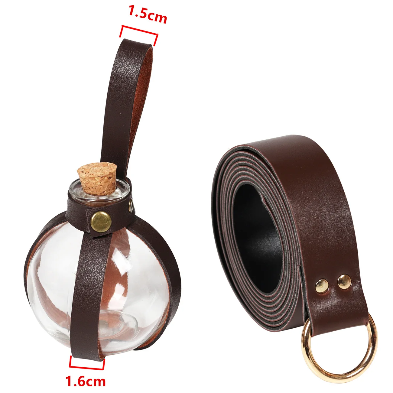 Medieval Alchemy Round Flask Potion Bottle With A Cork PU Leather Holder Punk Waist Belt Accessory Larp Costume Cosplay Perfumes