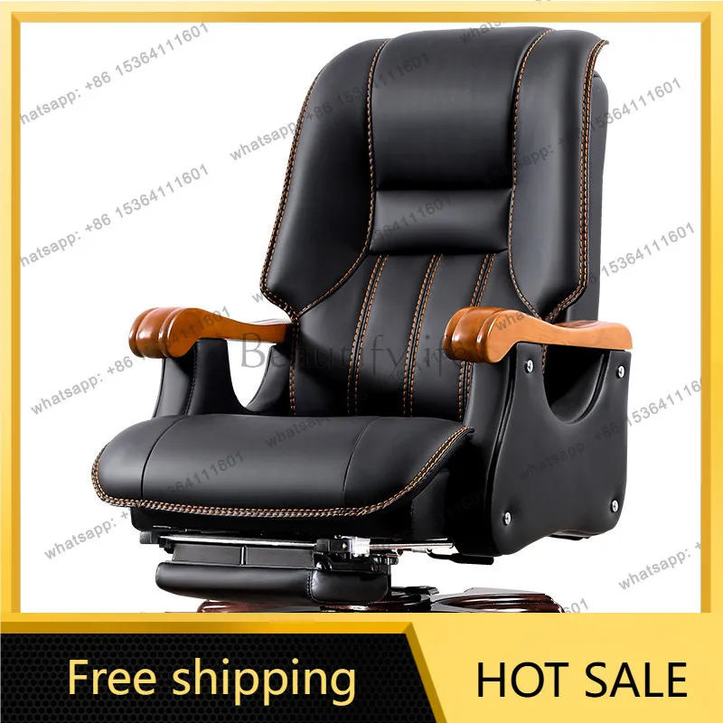 XX. Business leather reclining solid wood leadership office chair cowhide computer chair