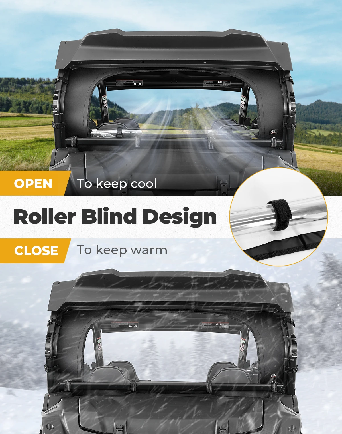 Soft Rear Windshield For CFMOTO ZForce 800 Trail, 950 Trail Sport 4 2023-2025 Roll Up/Down Back Panel Transparent Roll Window