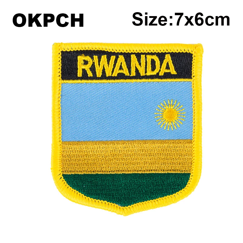 Rwanda Flag Shield Shape Iron on Embroidery Patches Saw on Transfer Patches Sewing Applications for Clothes Back Pac