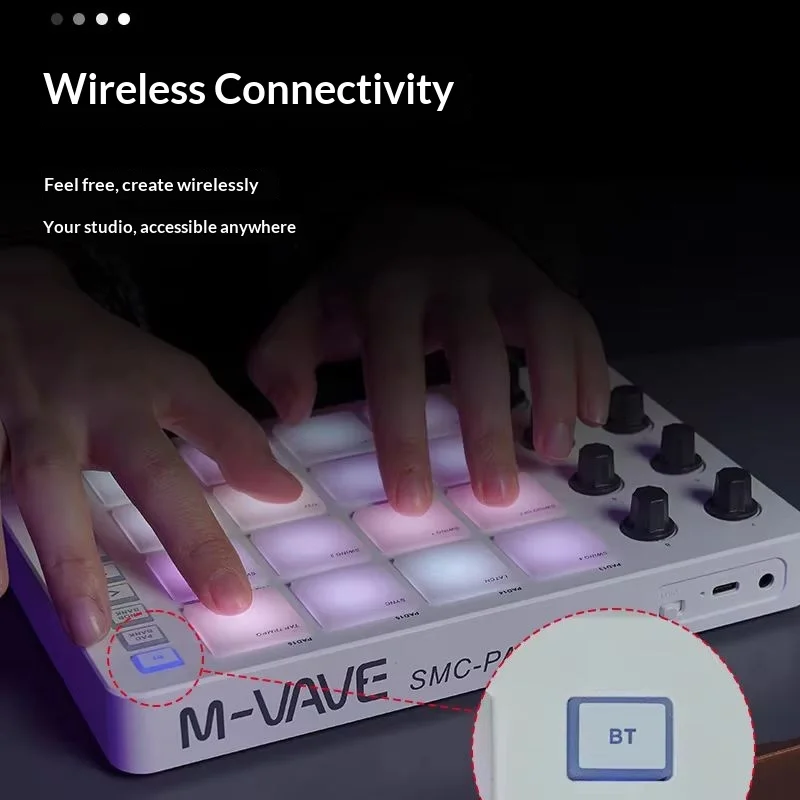 M VAVE SMC PAD16 Wireless MIDI Pad Controller 16 Beat Pads DJ Music Maker Pad For Music Production Beginner Stage Performance