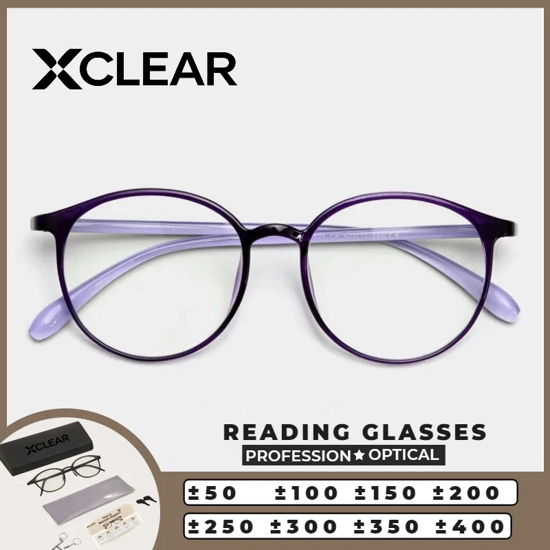 

XCLEAR Retro Reading Glasses Anti Blue Light High Quality High Elasticity Round Customized Progressive Prescription Glasses