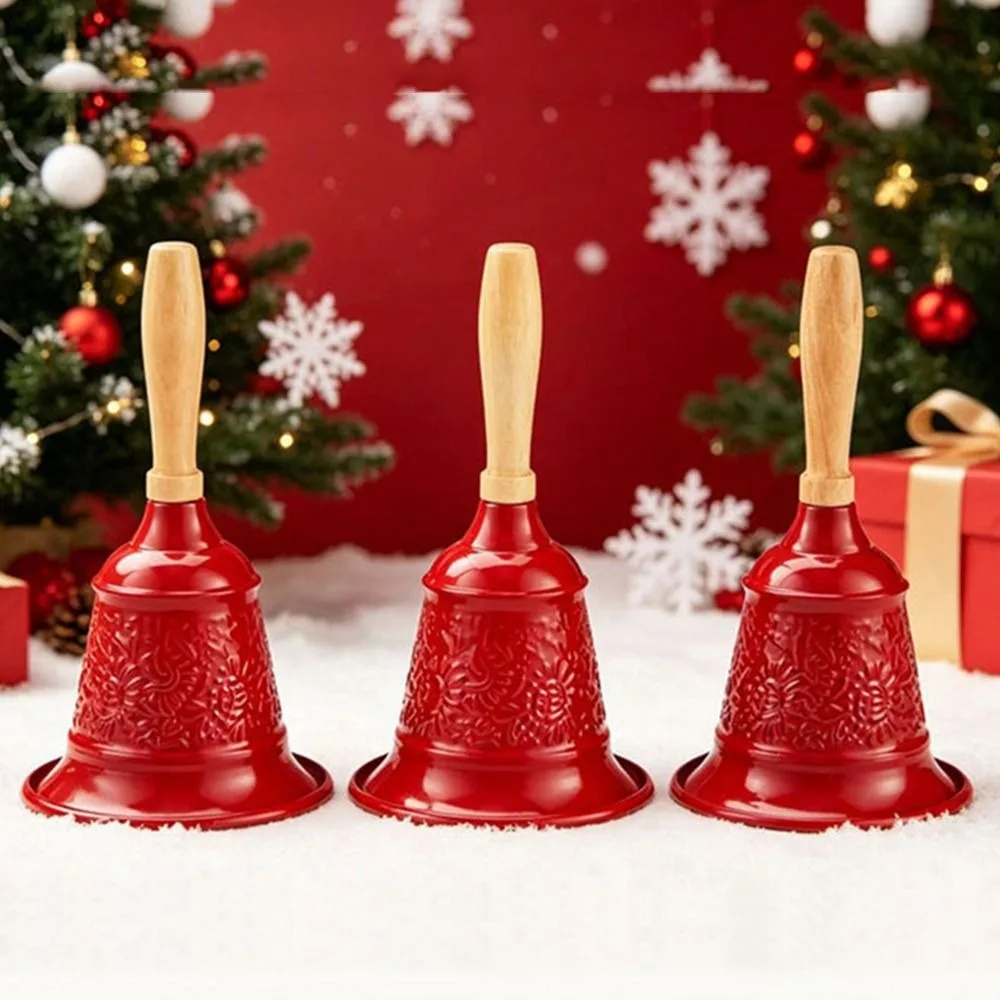 Creative Tabletop Metal Hand Bell Extra Loud Antique Finish Desk Christmas Bell Manual Operation Wood Handle Christmas Hand Bell