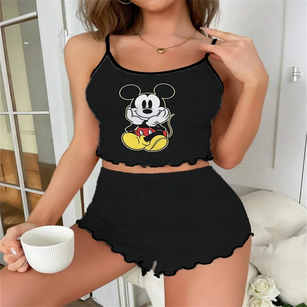 

Sexy Fashion Sleeping Wear for Women Ruffled Edge Design Sleeveless Female Nightwear Mickey Pattern Women's Homelike Pajama