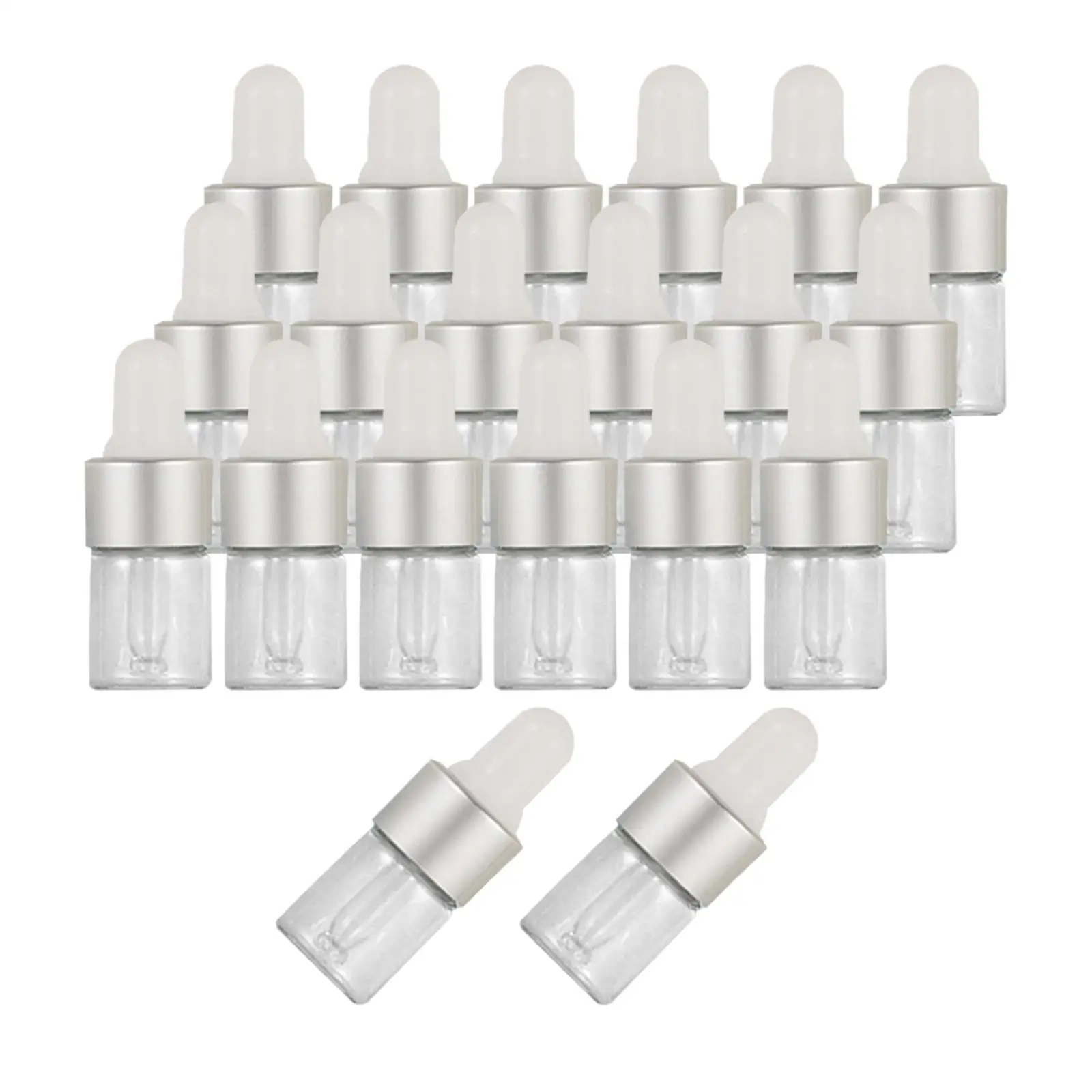 20 Pieces Empty Glass Dropper Bottles Containers for Perfume Oils Liquids  Silver 3ml