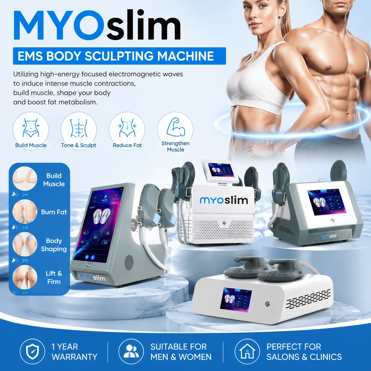 EMS Body Sculpting Machine Muscle Building Fat Burner HI-EMT Abs Stimulator
