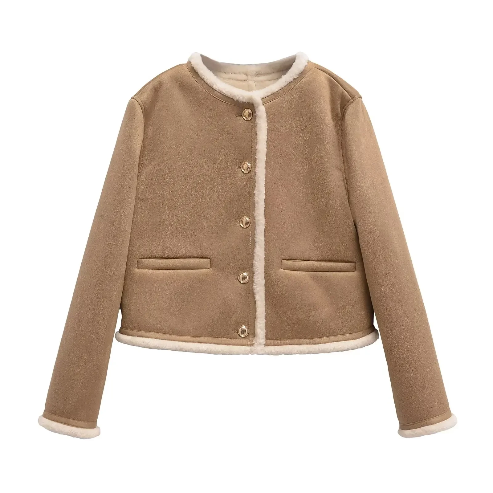 

Women Fleece Warm Coat Autumn Winter Single Breasted Long Sleeve Jackets Outerwear Casual Cropped Thick Coat﻿ 8372305