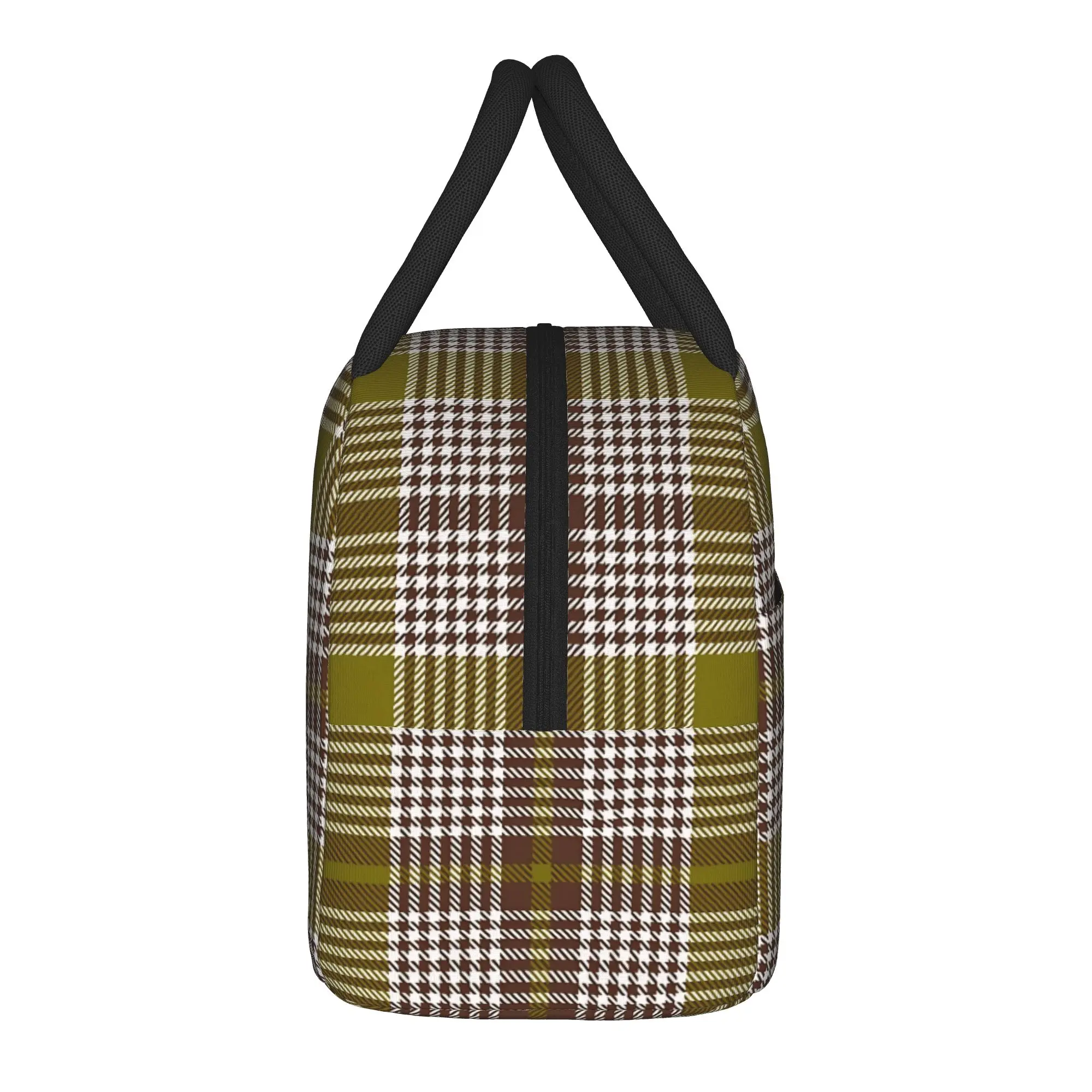 Green and Brown Plaid Tartan Check  Insulated Lunch Bags Cooler Bag Reusable,Meal Container  Large Lunch Box Tote Bento Pouch
