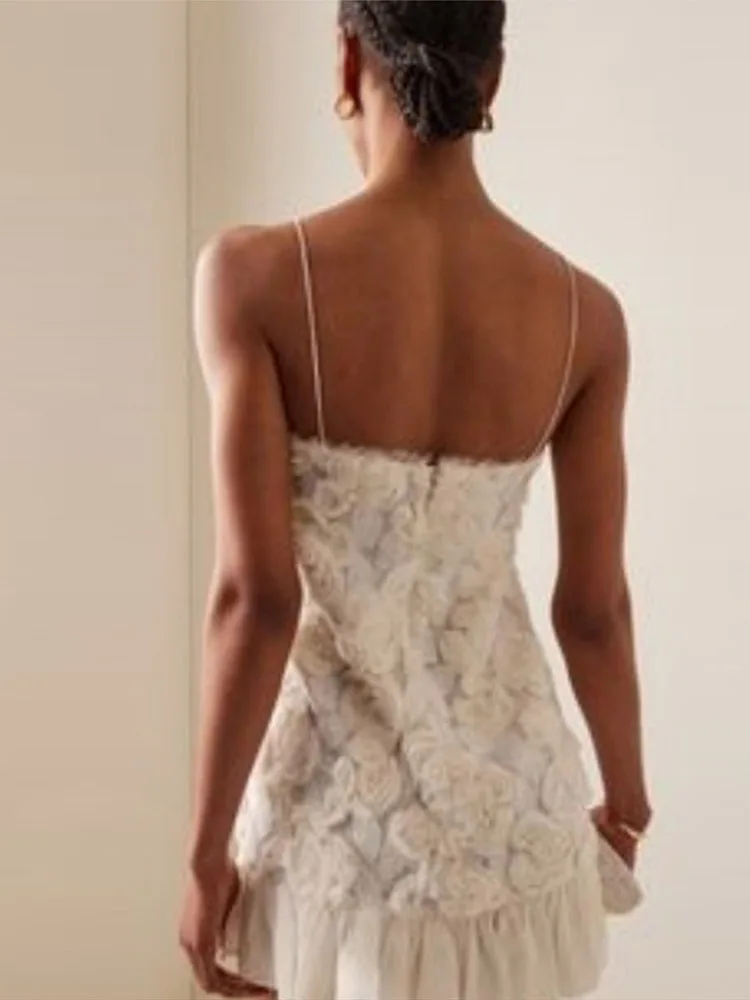 Vestido estampado de flores de verano para mujer, vestido plisado con dobladillo, moda blanca, ajustado, sin mangas, para vacaciones en la playa, vestido elegante 2025