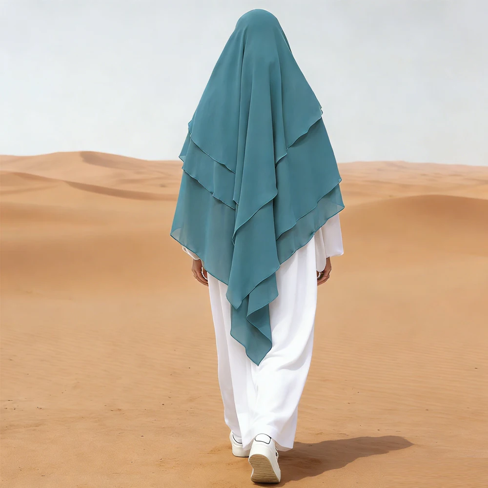 

Новый трехслойный шифоновый платок-химар, большой, для мусульманок, накидка, исламский молитвенный хиджаб, бурка, на голову, для Ид и Рамадана, с капюшоном, топ