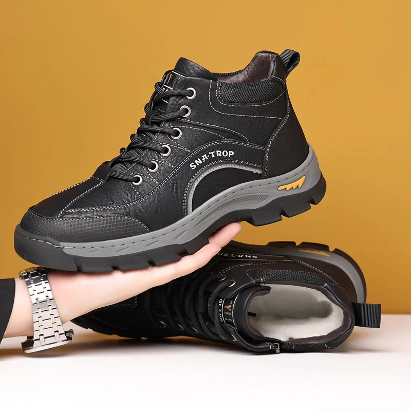 

Winter Boots For Men Waterproof Slip Resistant Cold Weather Boots Warm Faux Fur Lined Leather Boots