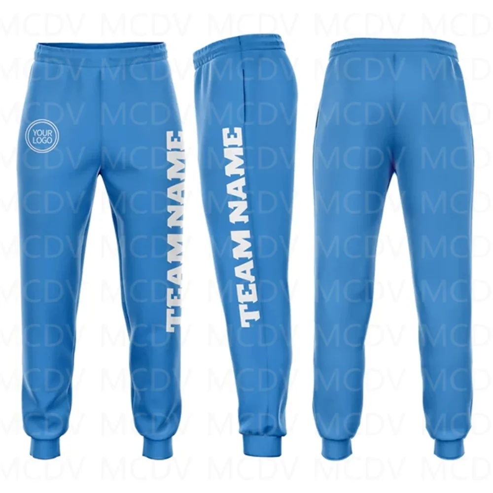 Custom Powder Blue White Fleece Jogger Sweatpants 3D Printed Casual Unisex Jogging Trousers Loose Sports Pants