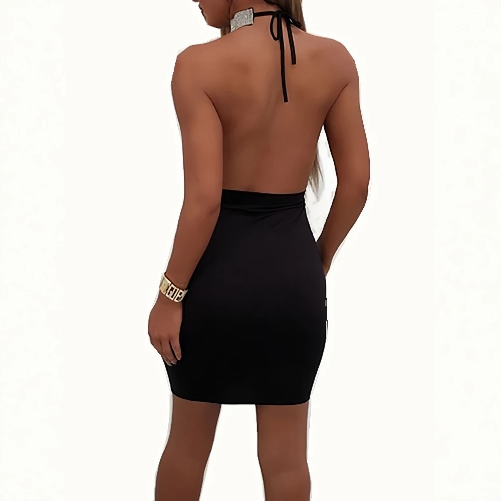 Mini abito da donna senza maniche con scollo all'americana Autunno sexy tinta unita con cut-out asimmetrico stile tubino per appuntamenti