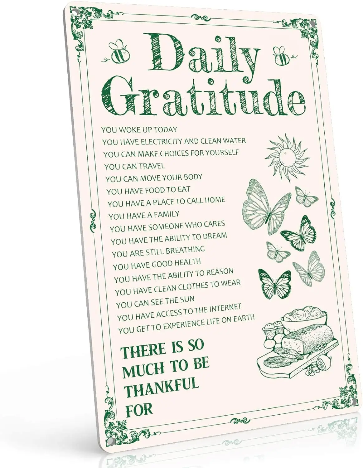 Daily Gratitude Metal Sign, Aesthetic Wall Decor Boho Green Inspirational Art for Home Office Bedroom Kitchen, Rustic Earthy Ro