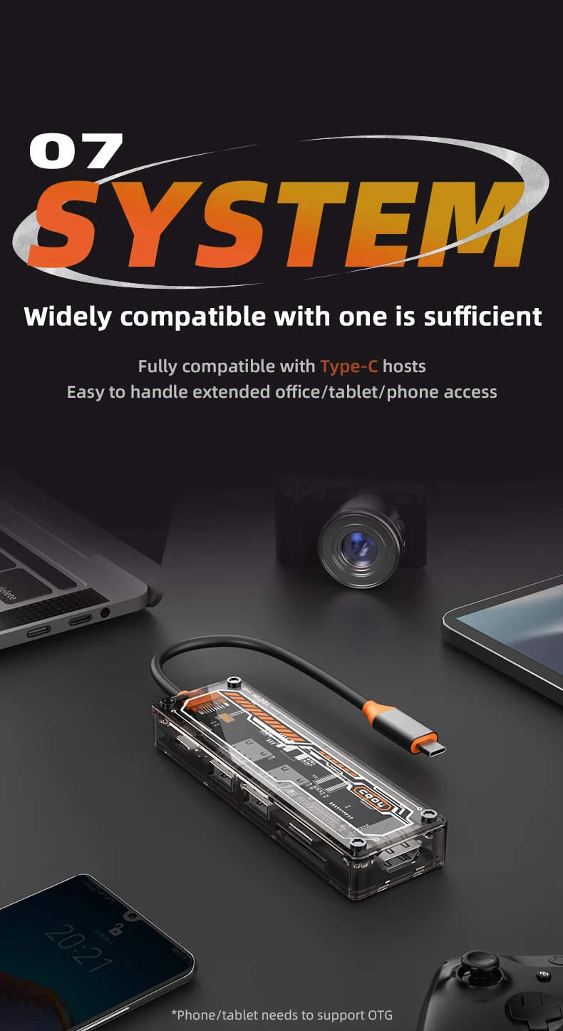 Basix USB C Hub Typ-C zu USB3.0 HD-MI USB-C PD3.0 Data2.0 SD TF Hub Dockingstation für MacBook Air, iPad Pro, iPhone15Pro, XPS – Detail 14