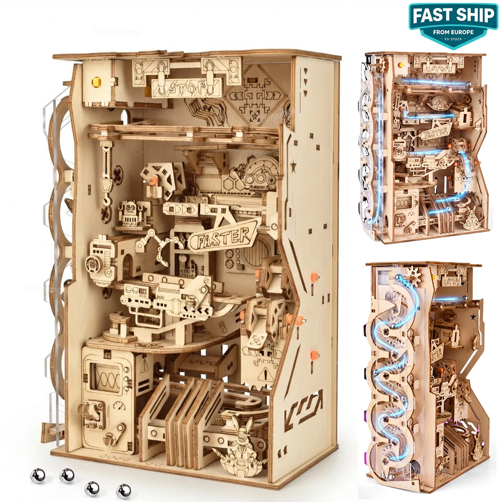 Image of 3D-Holzpuzzle Elektrisches Murmelbahn-Set DIY Mechanisches Zahnrad-Modell Kugellabyrinth STEM-Bausatz Bastelspielzeug Geschenke für Erwachsene und Jugendliche