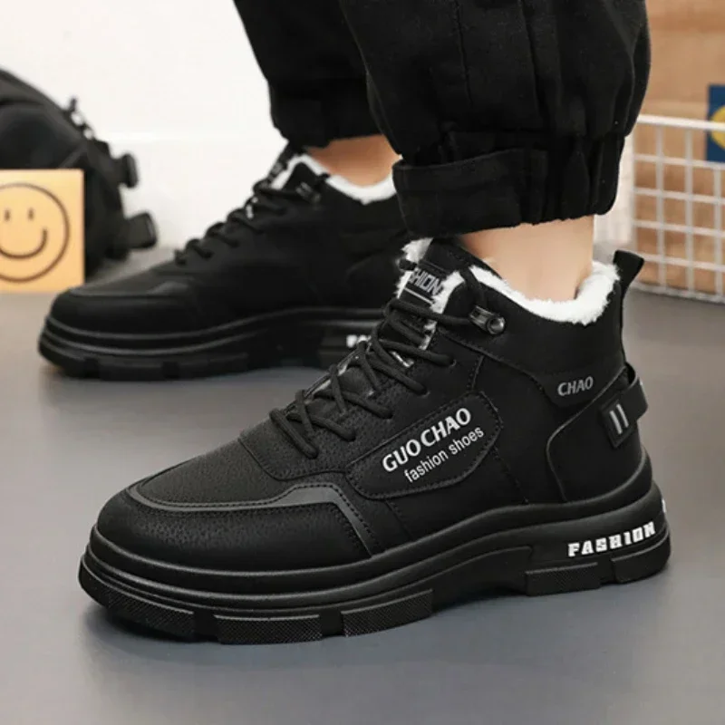 Winter Men's Boots  Plush High Top Trend Warm Cotton Shoes Cargo Shoes Short Boots Lace-up Platform Snow Boots Sneakers 2024