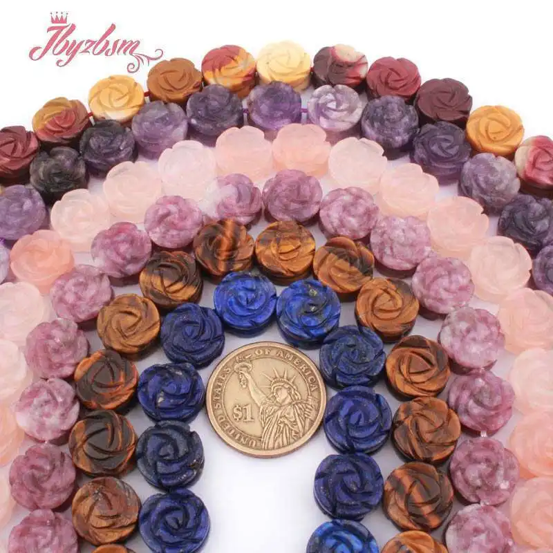 14mm Flower Double Carved Natural Stone Spacer Bead for DIY Accessories Charm Pendant Necklace Bracelet Jewelry Making 15\